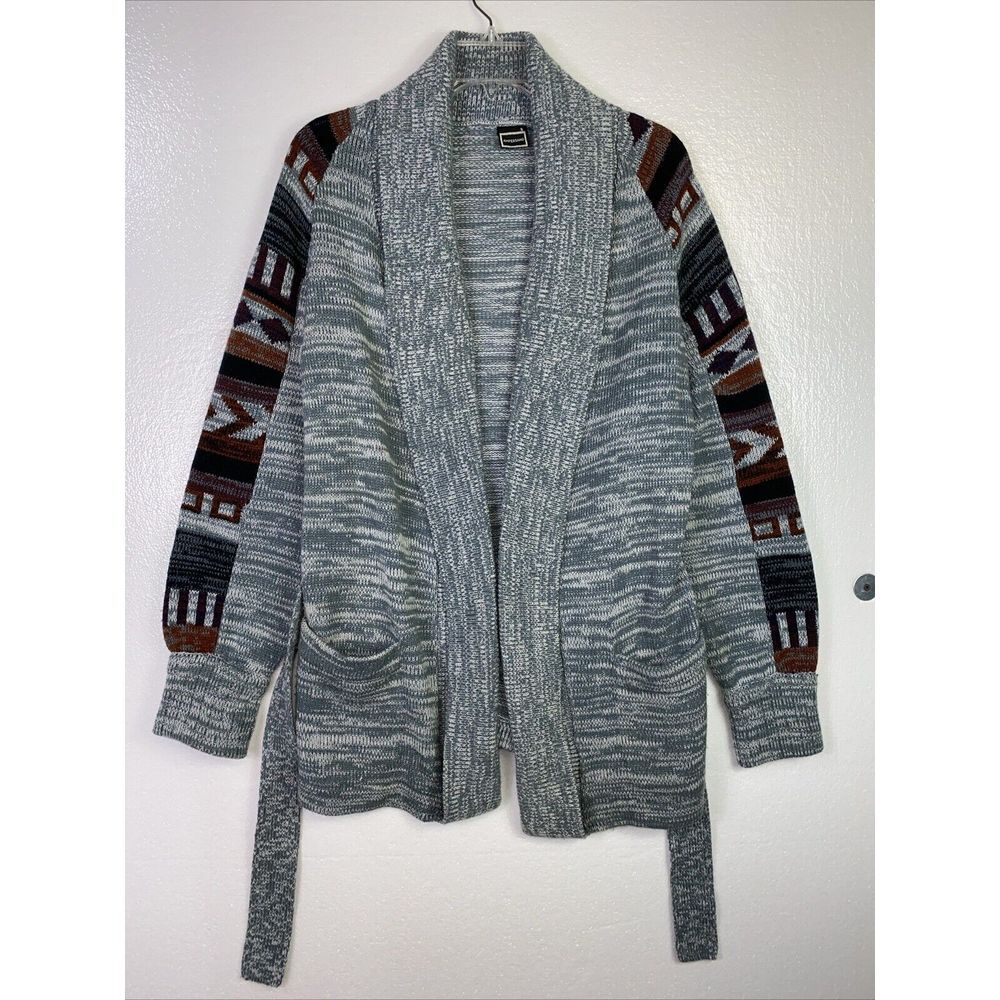 Ampersand Womens Sweater Sz S Southwest Aztec Gray Open belt Cardigan Outdoor